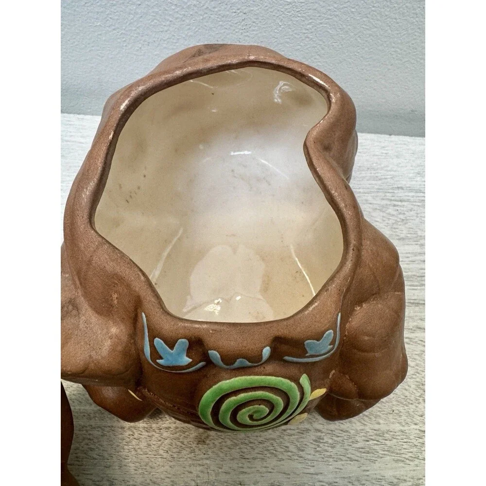 ⁠Vtg Elephant Cookie Jar Anthropomorphic Ceramic Swirl Lollipop Bowtie Basket⁠
